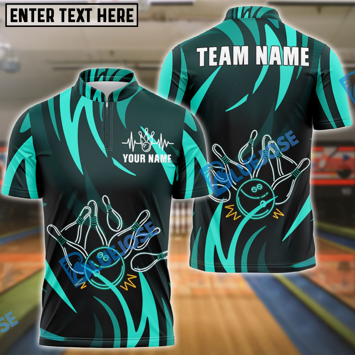BlueJose Bowling Neon Explosion Customized Name, Team Name 3D Shirt (4 Colors)
