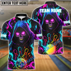 BlueJose Bowling Grim Reaper Neon Flame Ver 2 Personalized Name, Team Name 3D Shirt