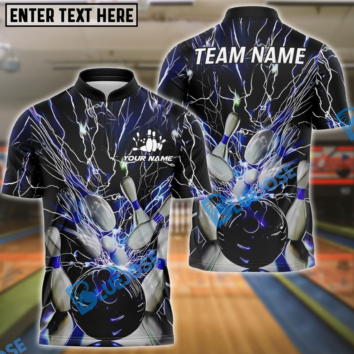 BlueJose Bowling And Pins Colorful Thunder Lightning Customized Name 3D Shirt (4 Colors)