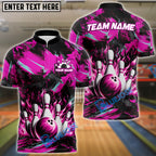 BlueJose Bowling And Pins Neon Flame Customized Name 3D Shirt (4 Colors)