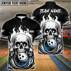 BlueJose Bowling And Pins Flame Skull Team Design 2 Customized Name, Team Name 3D Shirt (4 Colors)