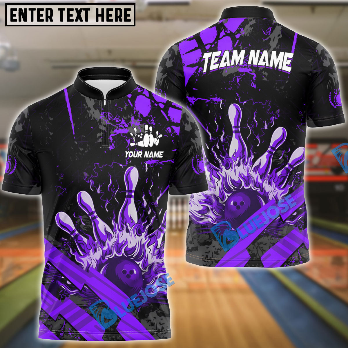 BlueJose Bowling And Pins Grunge Flame Customized Name 3D Shirt ( 6 Colors)