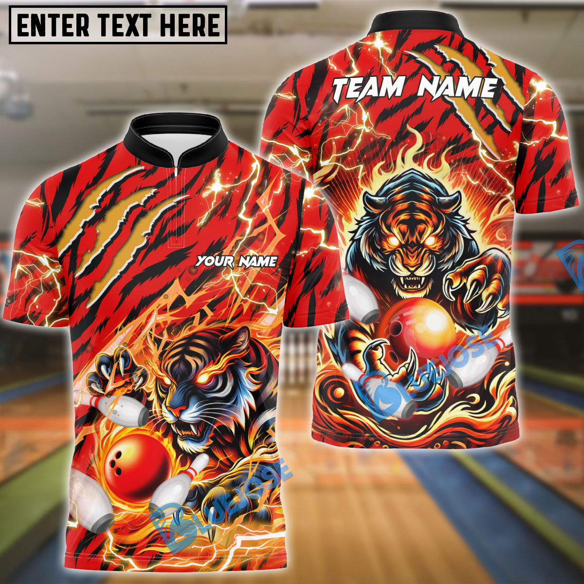 BlueJose Bowling and Pins Tiger Fight Personalized Name, Team Name 3D Shirt (4 Colors)