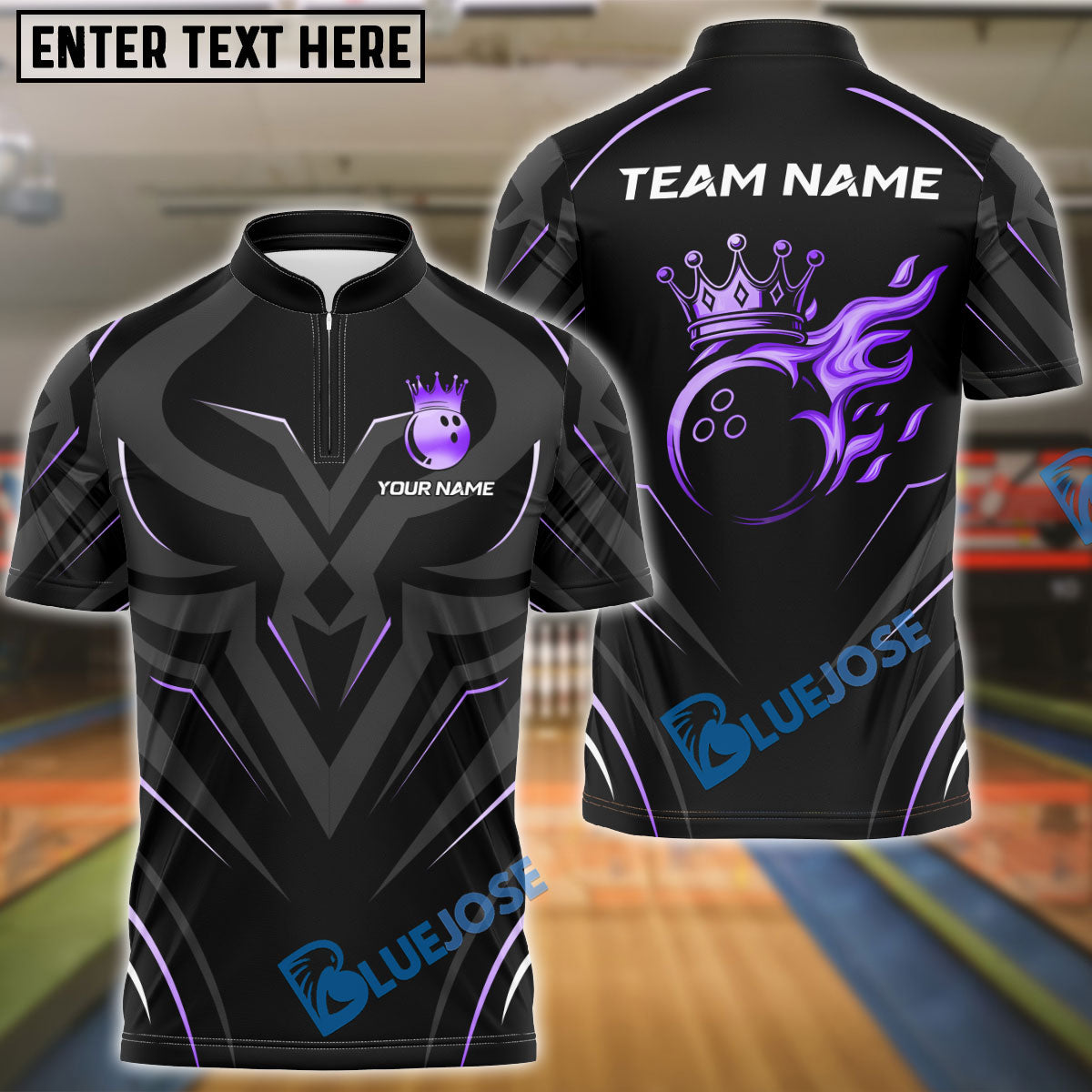 BlueJose Bowling Golden Royal Flame Customized Name, Team Name 3D Shirt (4 Colors)