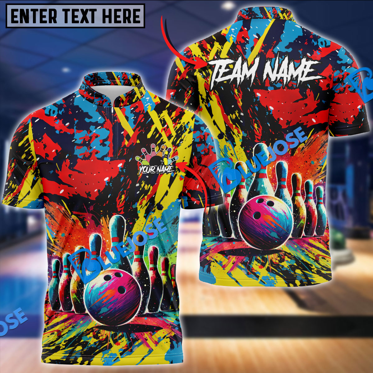 BlueJose Bowling Graffiti Paint Old School Customized Name, Team Name 3D Shirt