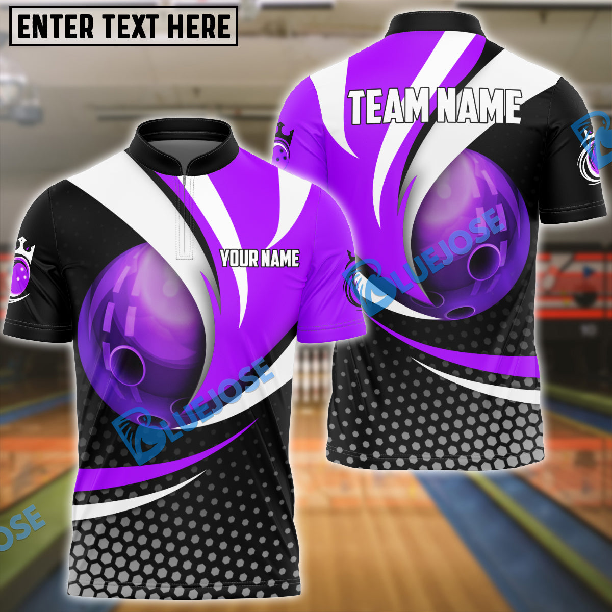 BlueJose Bowling And Pins Curved Strike Customized Name 3D Shirt (6 Colors)