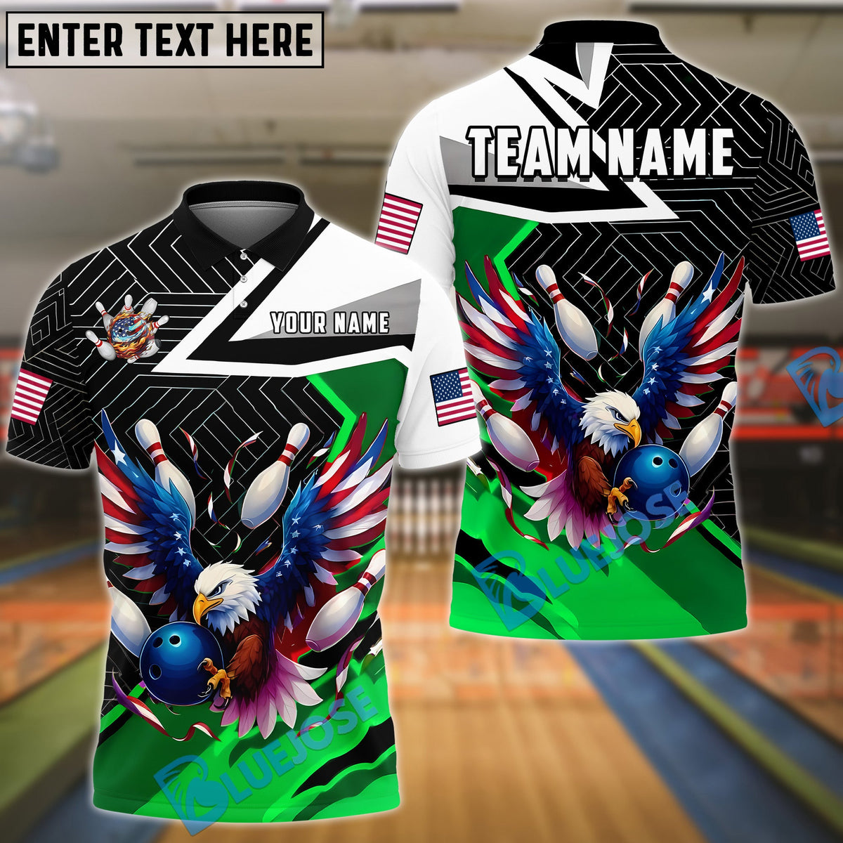 BlueJose Bowling And Pins American Eagle Customized Name, Team Name 3D Shirt (4 Colors)