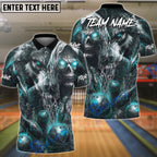 BlueJose Bowling And Pins Dark Fantasy Wolf Skull Chain Design Customized Name, Team Name 3D Shirt (4 Colors)
