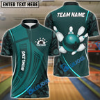 BlueJose Bowling And Pins Curve Shield Customized Name 3D Shirt (4 Colors)