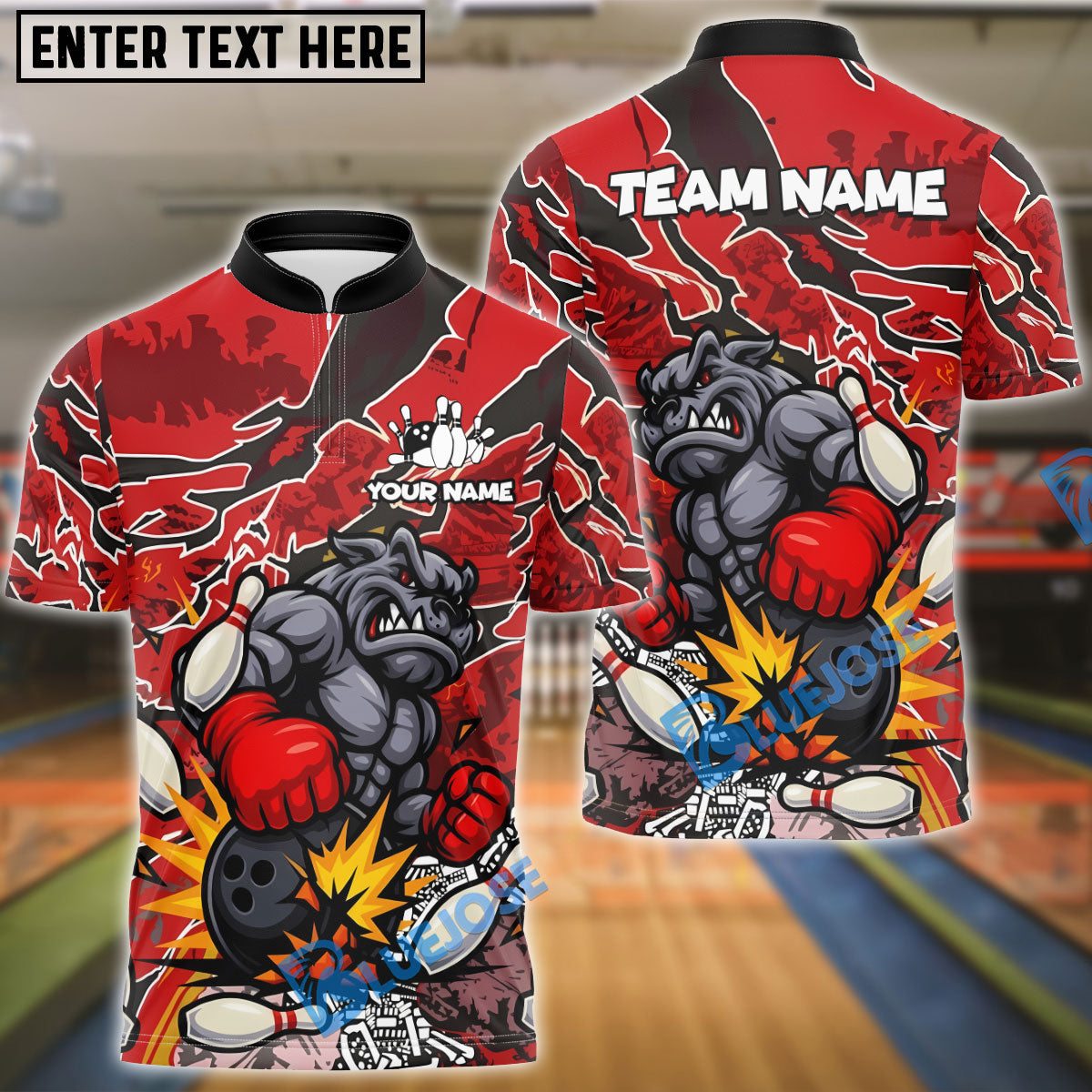 BlueJose Bowling And Pins Boxing Bulldog Explosion Cartoon Style Customized Name, Team Name 3D Shirt (4 Colors)