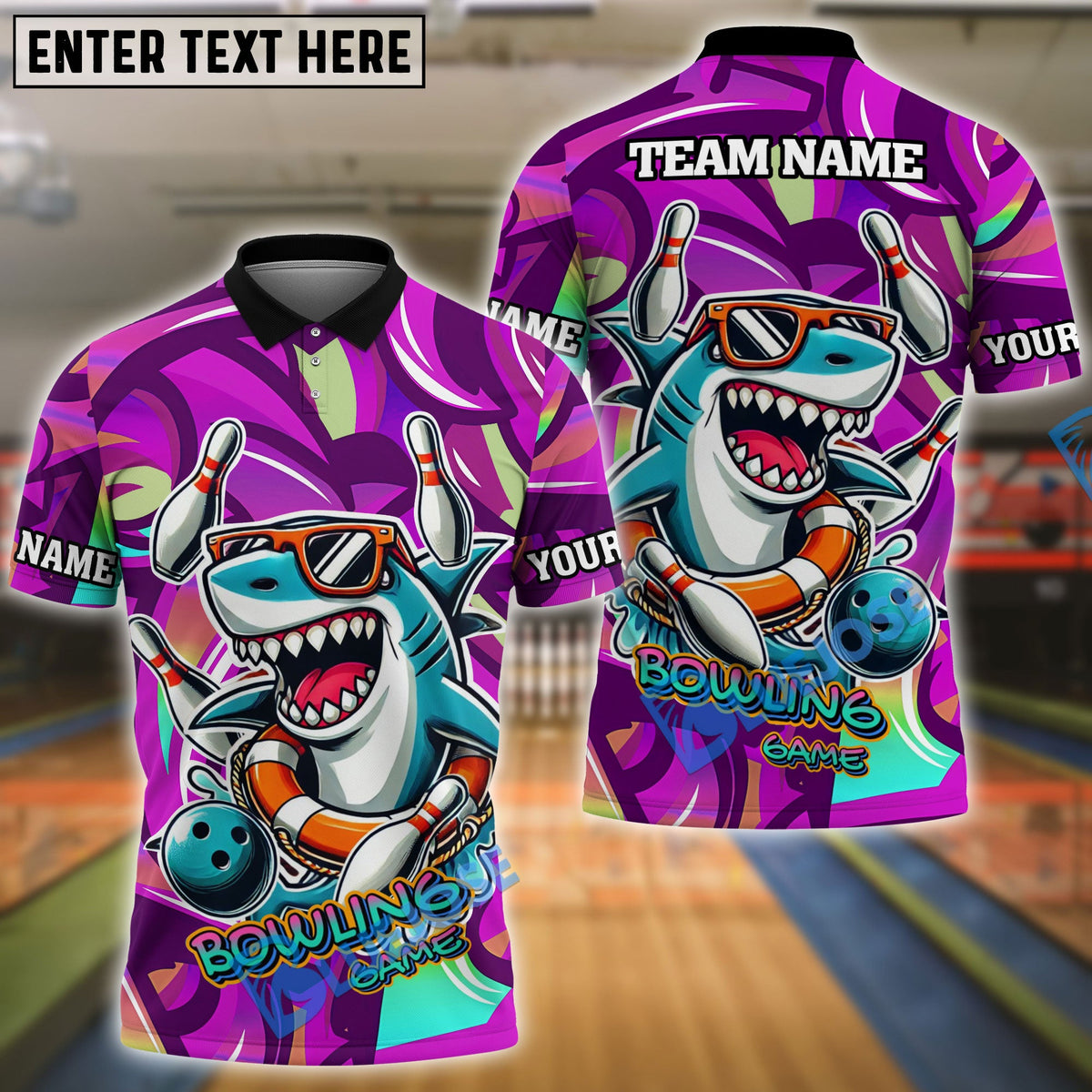 BlueJose Bowling And Pins Funny Shark Graffiti Pattern Customized Name, Team Name 3D Shirt (4 Colors)