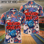 BlueJose Graffiti Bowling Ball & Pins Funny Never Give Up Customized Name, Team Name 3D Shirt (4 Colors)