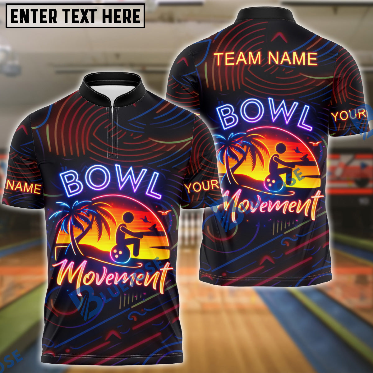 BlueJose Bowling Sunset Beach Bowler Retro Neon Art Personalized Name, Team Name 3D Shirt