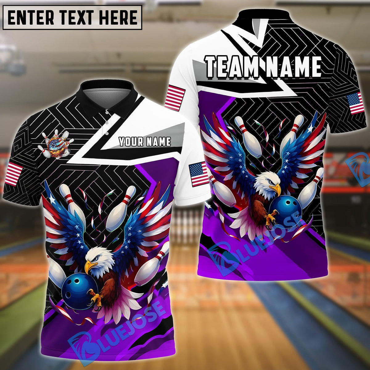 BlueJose Bowling And Pins American Eagle Customized Name, Team Name 3D Shirt (4 Colors)