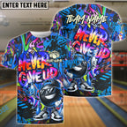 BlueJose Bowling And Pins Funny Never Give Up Graffiti Pattern Customized Name, Team Name 3D Shirt (4 Colors)