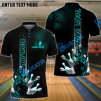 BlueJose Bowling And Pins Fire Dot Pattern Personalized Name Team Name Shirt (4 Colors)