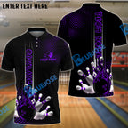 BlueJose Bowling And Pins Fire Dot Pattern Personalized Name Team Name Shirt (4 Colors)