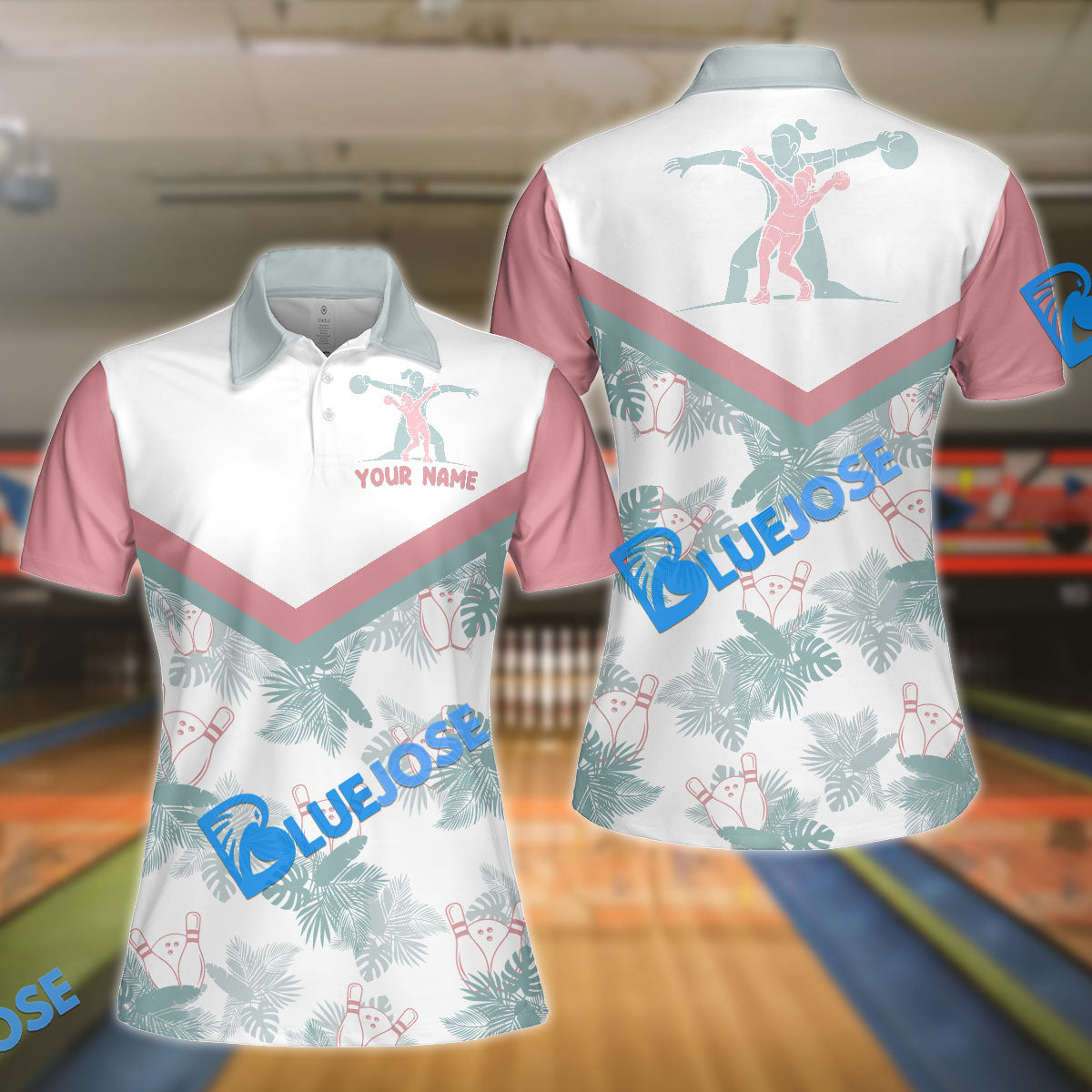 BlueJose Bowling Tropical Pattern Premium Customized Name 3D Shirt For Women