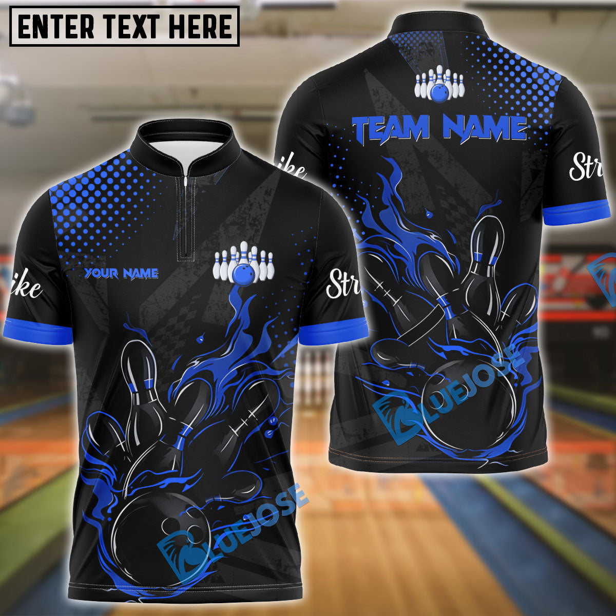 BlueJose Bowling And Pins Black Flame Customized Name 3D Shirt (4 Colors)
