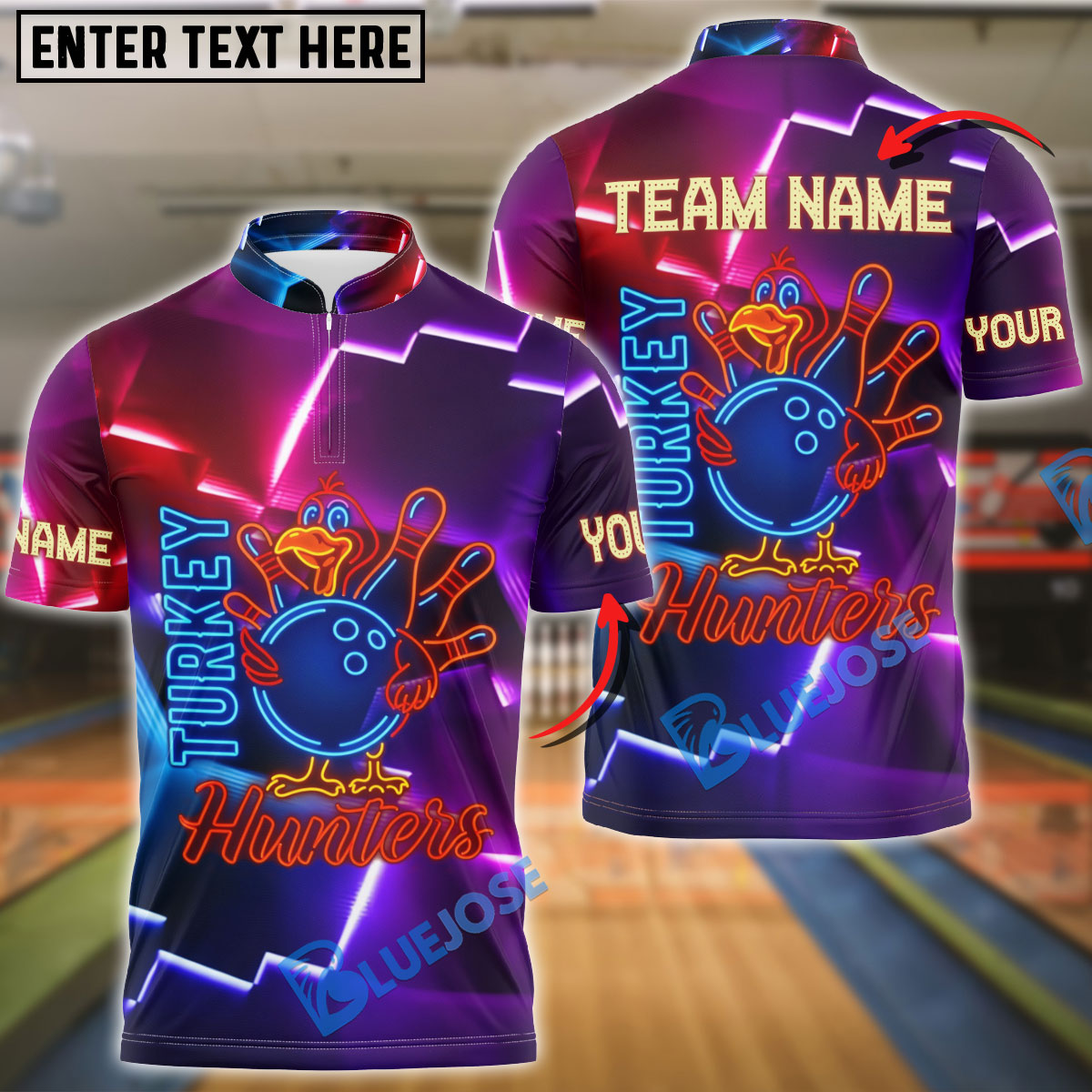 BlueJose Bowling Funny Turkey Neon Style Personalized Name, Team Name 3D Shirt