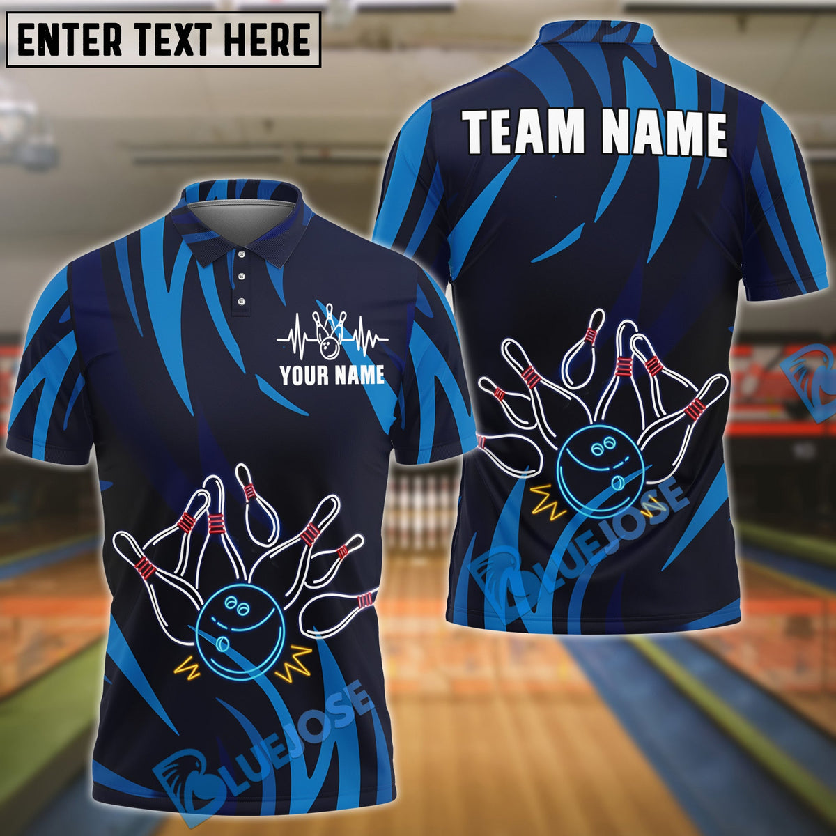 BlueJose Bowling Neon Explosion Customized Name, Team Name 3D Shirt (4 Colors)