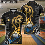 BlueJose Bowling And Pins Flame Premium Pattern Customized Name 3D Shirt (4 Colors)