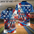 BlueJose Bowling Patriotic American Flag Splatter Art Personalized Name, Team Name 3D Shirt