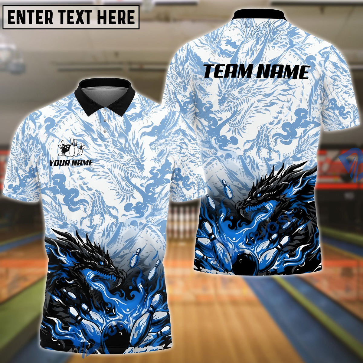 BlueJose Bowling And Pins Black Dragon Power Power Customized Name, Team Name 3D Shirt (4 Colors)