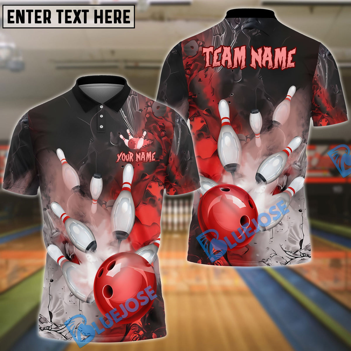 BlueJose Bowling And Pins Fire Lava Smoke Pattern 2 Customized Name 3D Shirt (4 Colors)