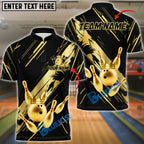 BlueJose Bowling Ball & Pins King Strike Gold Crown Customized Name, Team Name 3D Shirt (4 Colors)