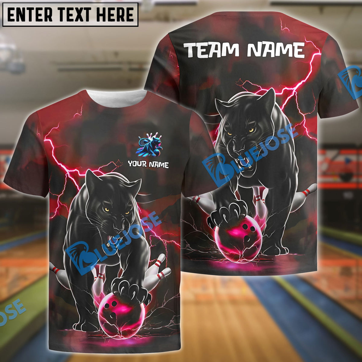 BlueJose Bowling And Pins Fierce Panther Customized Name, Team Name 3D Shirt (4 Colors)