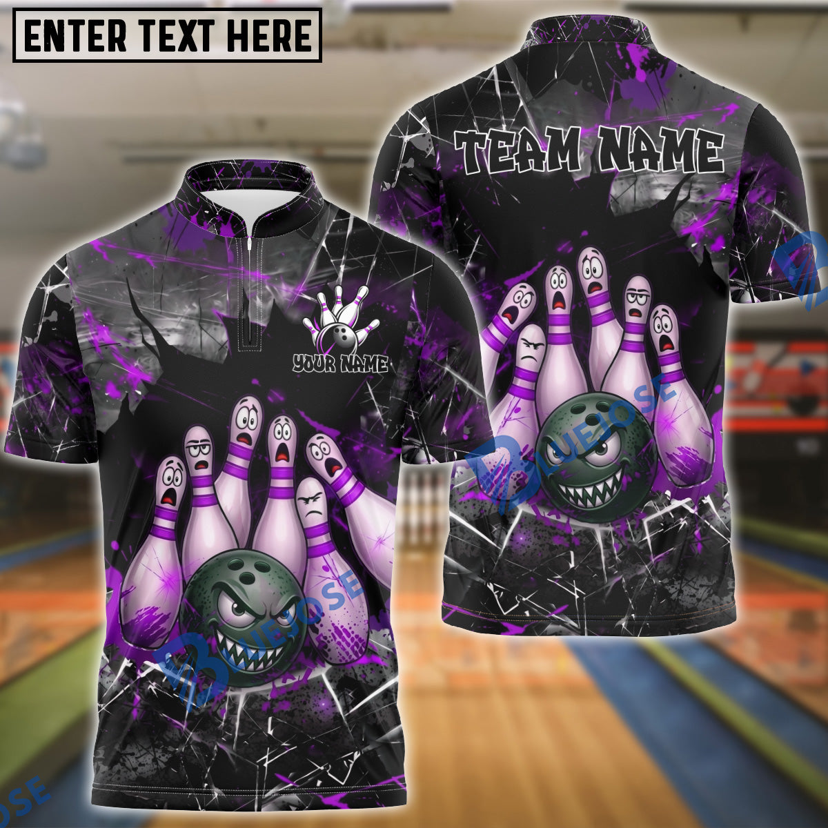 BlueJose Bowling And Pins Horror Strike Scary Pins Angry Ball Design Customized Name, Team Name 3D Shirt (4 Colors)