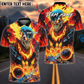 BlueJose Bowling And Pins Flaming Skull Strike Ball Fire Explosion 3D Design Customized Name, Team Name 3D Shirt (4 Colors)