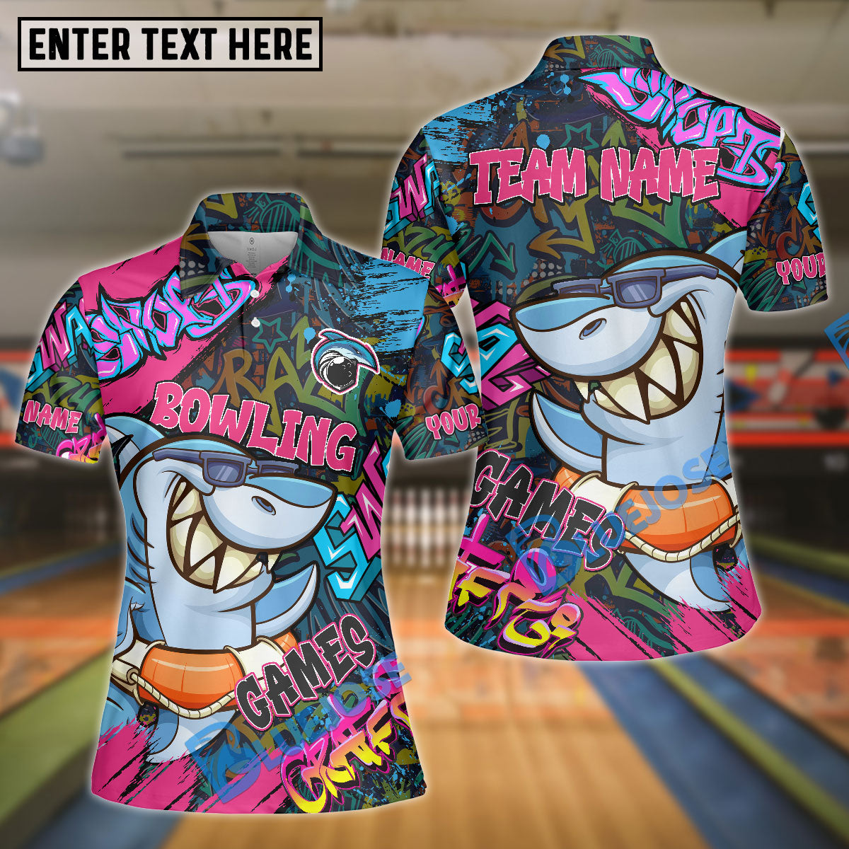 BlueJose Bowling Funny Shark Graffiti Personalized Shirt