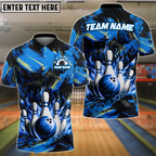 BlueJose Bowling And Pins Neon Flame Customized Name 3D Shirt (4 Colors)