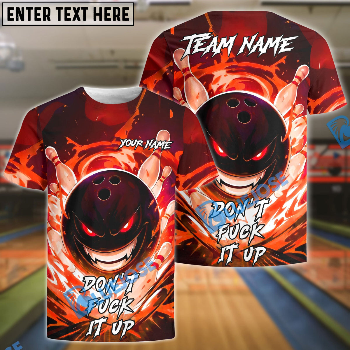 BlueJose Bowling And Pins Angry Flame Customized Name, Team Name 3D Shirt (4 Colors)