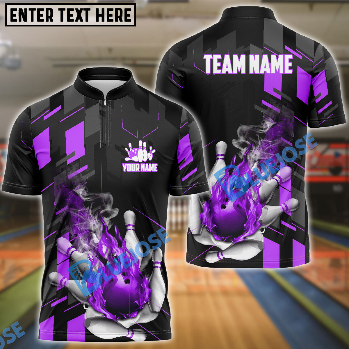 BlueJose Bowling And Pins Flame Smoke Customized Name 3D Shirt (6 Colors)