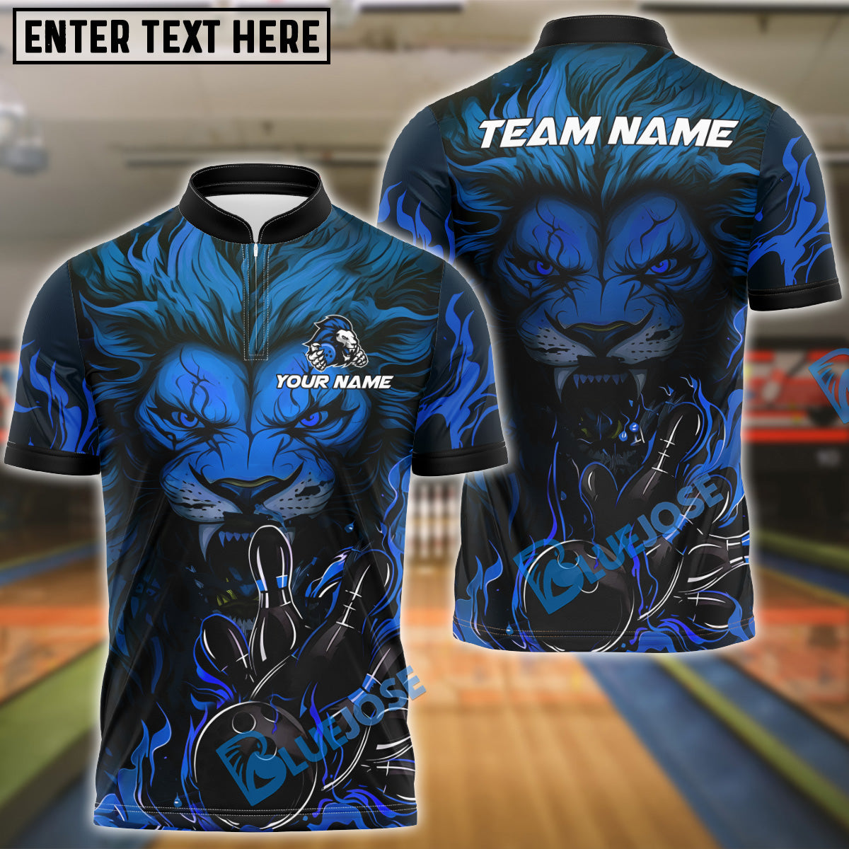 BlueJose Bowling And Pins Lion Flame Fury Customized Name, Team Name 3D Shirt (4 Colors)