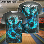 BlueJose Bowling & Pins Flaming Dragon Power Strike Design Customized Name, Team Name 3D Shirt (4 Colors)