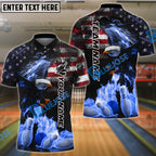 BlueJose Bowling And Pins Flame American Eagle Customized Name, Team Name 3D Shirt (4 Colors)