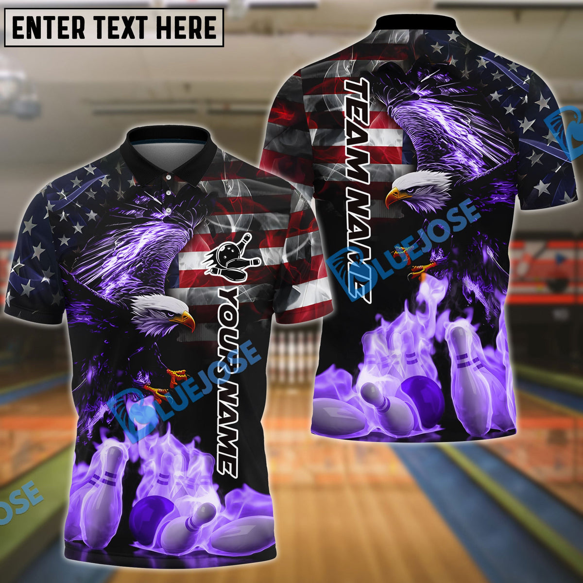 BlueJose Bowling And Pins Flame American Eagle Customized Name, Team Name 3D Shirt (4 Colors)