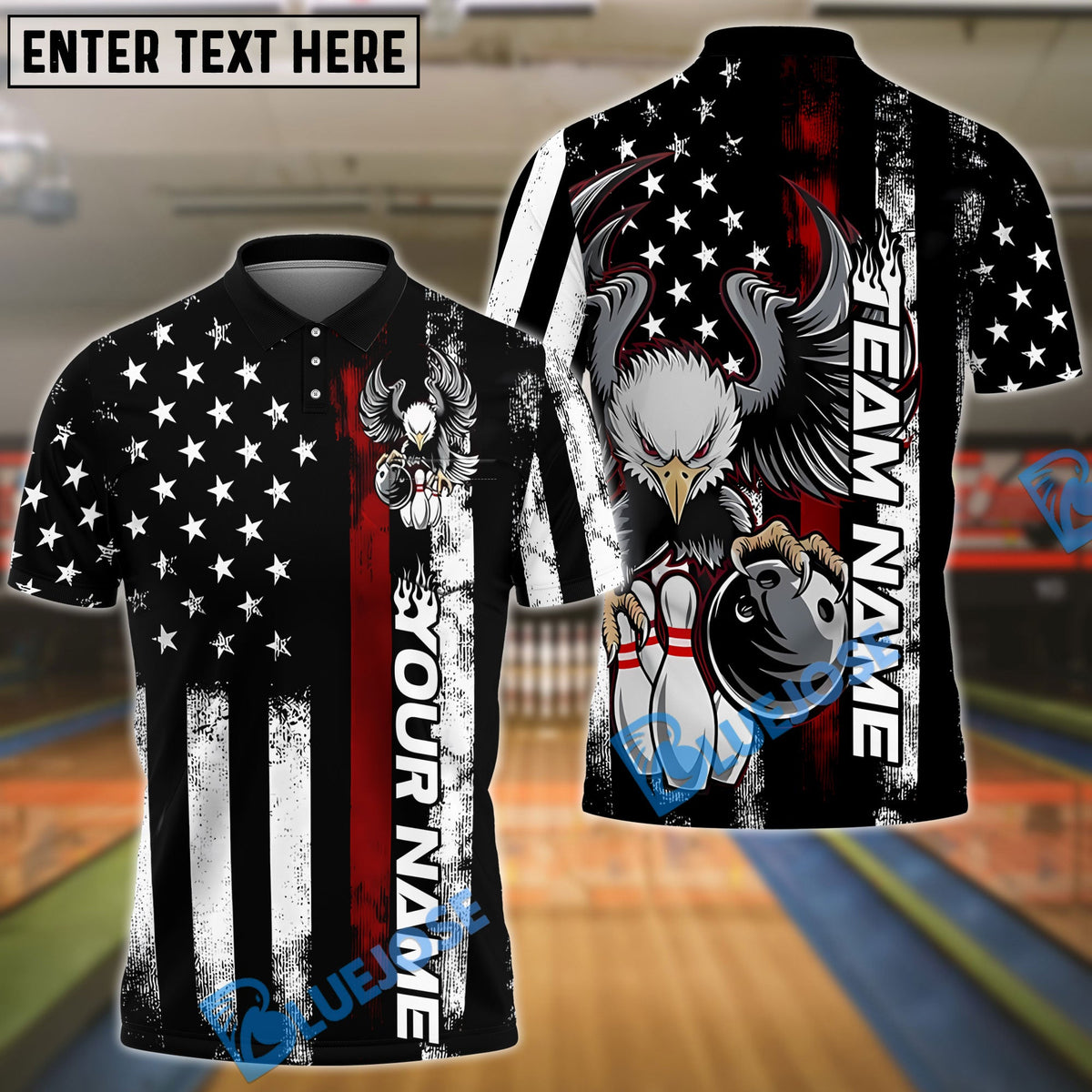 BlueJose Bowling And Pins Retro Eagle US Flag Customized Name And Team Name 3D Shirt (4 Colors)