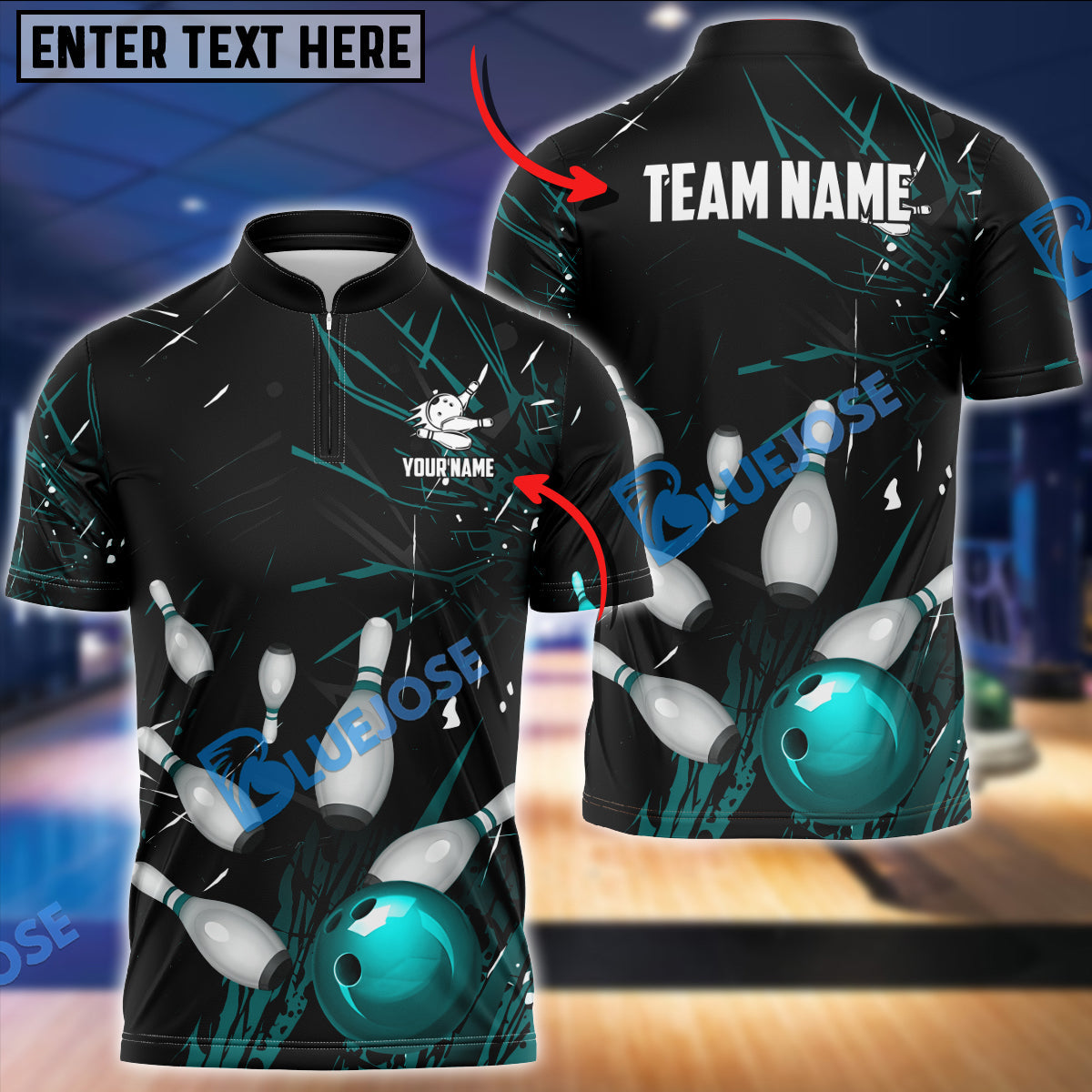 BlueJose Bowling And Pins Break Glass Pattern Customized Name 3D Shirt (5 Colors)