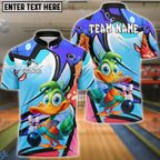 BlueJose Bowling And Pins Cartoon Duck Graffiti Customized Name, Team Name 3D Shirt (4 Colors)