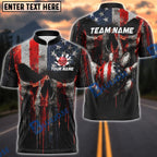 BlueJose Bowling Melt Grunge American Flag Punisher Skull Ball Pins Design Customized Name, Team Name 3D Shirt