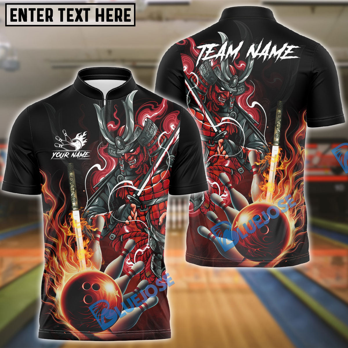 BlueJose Bowling And Pins Burning Oni Samurai Customized Name 3D Shirt (6 Colors)