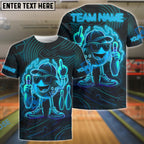BlueJose Bowling Neon Flame Customized Name, Team Name 3D Shirt (4 Colors)
