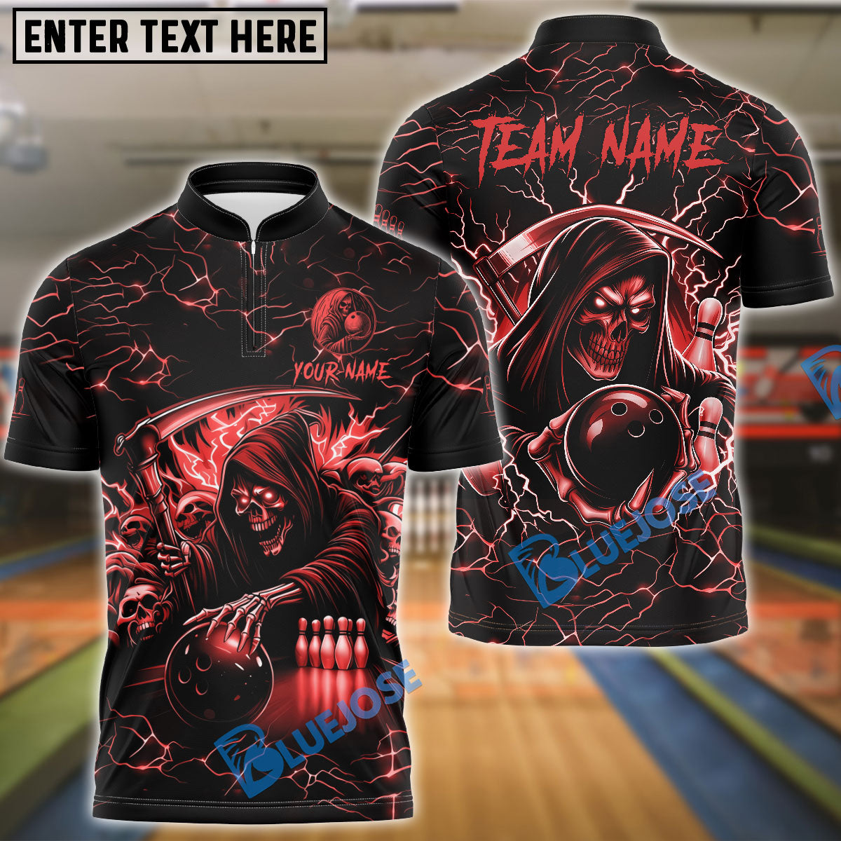 BlueJose Bowling & Pins Thunder Reaper On The Lane Customized Name, Team Name 3D Shirt (6 Colors)