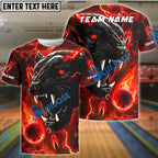 BlueJose Bowling And Pins Black Panther Thunder Flame Design Customized Name, Team Name 3D Shirt (4 Colors)