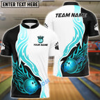 BlueJose Bowling And Pins Flame Ball Royal Design Customized Name, Team Name 3D Shirt (4 Colors)